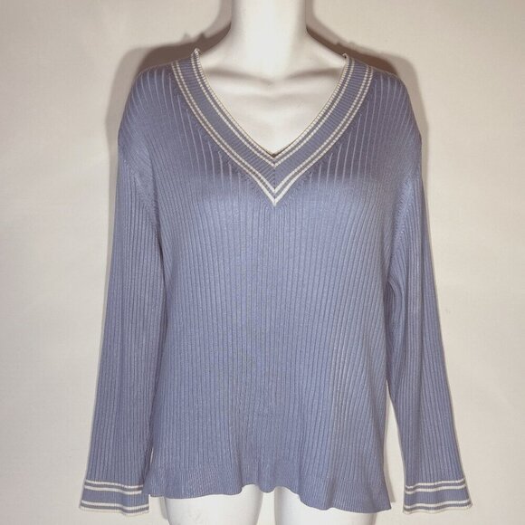 Lane Bryant Vintage SZ26/28 Blue V-Neck Ribbed Pullover 90's Tennis Preppy Sport - Picture 1 of 8